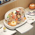 Household Items Including Jars Bottles and Spoons in White Storage Organizer on Kitchen Countertop