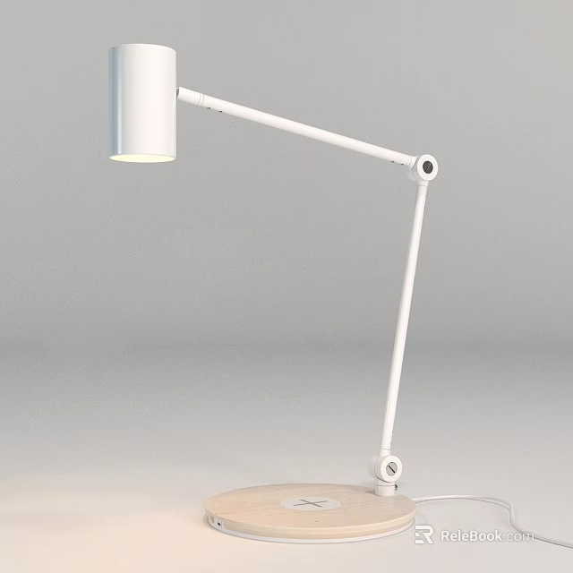 Modern Adjustable Desk Lamp With White Body Adjustable Arm And Wooden Base 3d model 