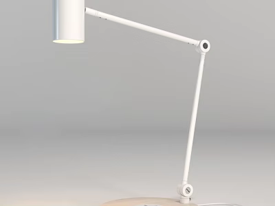 Modern Adjustable Desk Lamp With White Body Adjustable Arm And Wooden Base 3d model