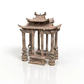 Chinese Traditional Pavilion With Ornate Roof And Carved Pillars In Classical Style