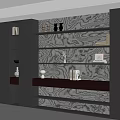 Modern Bookcase With Illuminated Textured Backdrop And Decorative Items On Shelves 3d model