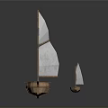 Large and Small Wooden Sailboats with Masts and Sails as Water Transport