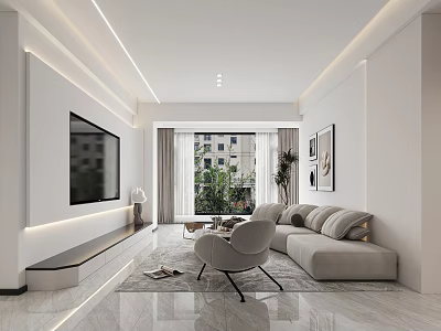 Modern Living Dining Room Interior Design With Open Concept Sofa Dining Table And Lighting 3d model