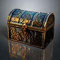 Elaborate Decorative Storage Box With Blue And Gold Intricate Floral Patterns And Ornate Clasp