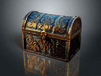 Elaborate Decorative Storage Box With Blue And Gold Intricate Floral Patterns And Ornate Clasp 3d model