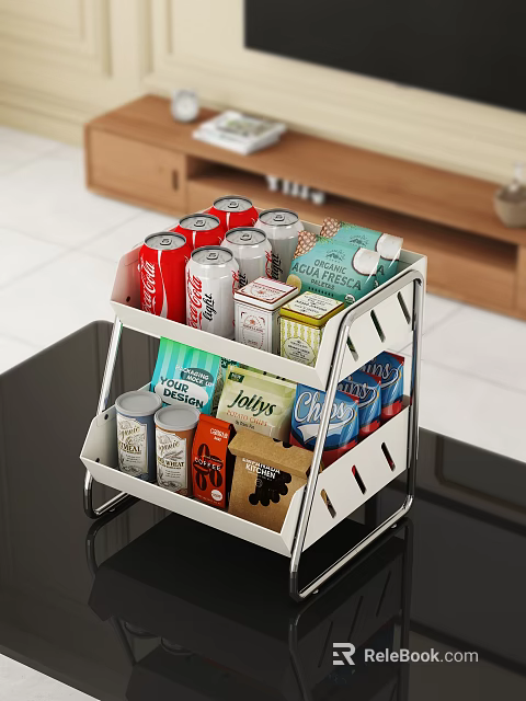 White Metal Frame Console Side Cabinet Double Layer Storage For Drinks And Food 3d model