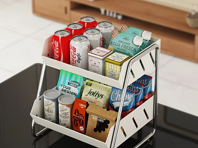 White Metal Frame Console Side Cabinet Double Layer Storage For Drinks And Food 3d model