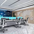 Modern Monitoring Room Interior With Control Desks Multiple Screens And Workstations