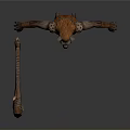 Fierce Ape Like Monster Character With Orange Red Armor And Skull Weapon In
