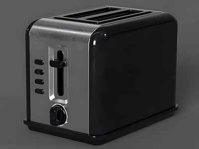 Sleek Black And Silver Kitchen Toaster Appliance With Control Knob And Slots 3d model