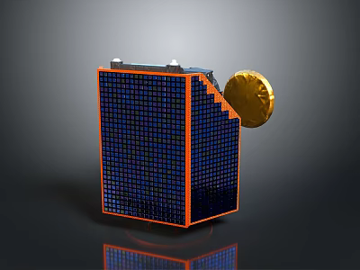 Satellite Module With Blue Grid Panel Orange Frame And Golden Circular Component 3d model