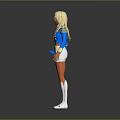 Blonde Haired Character In Blue White Uniform With Gold Accents Shorts Boots And Blue Bag