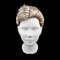 Game And Movie Character Head Model With Blonde Short Slicked Up Hairstyle Against Black Background
