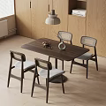 Modern Wooden Dining Table Set With Four Chairs And Pendant Light In Minimalist Interior