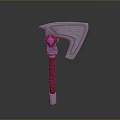 Silver Bladed Axe Weapon With Red Wrapped Handle And Decorative Gem