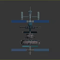 Intricate Mechanical Design Featuring Blue Pillars Black Rings Gears And Engine Parts On Dark Background