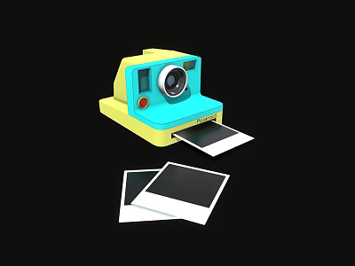 Compact Yellow And Blue Instant Digital Polaroid Camera With Displayed 3d model