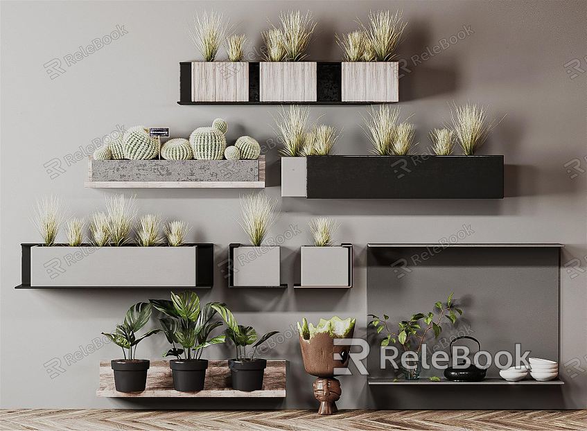 Modern Potted Plant Green Plant Wall Decorations Shelf Green Plant Wall Wall Green Plant Wall Flower Pot Wall Green Plant model