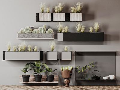 Modern Potted Plant Green Plant Wall Decorations Shelf Green Plant Wall Green Plant Wall Flower Pot Wall Green Plant model