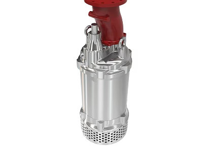 Stainless Steel Submersible Pump With Red Top Motor Housing And Filter Base 3d model
