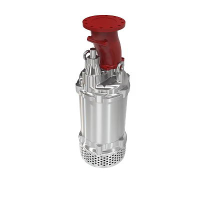 Stainless Steel Submersible Pump With Red Top Motor Housing And Filter Base 3d model