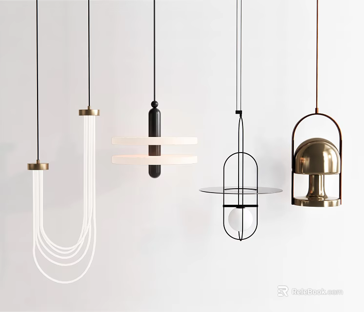 Modern Pendant Lights With Diverse Geometric Designs And Gold Black White Metal Finishes 3d model 