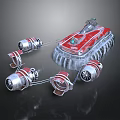 Futuristic Sci Fi Mechanical Vehicle With Red Body And Multiple Silver Metallic Thrusters 3d model