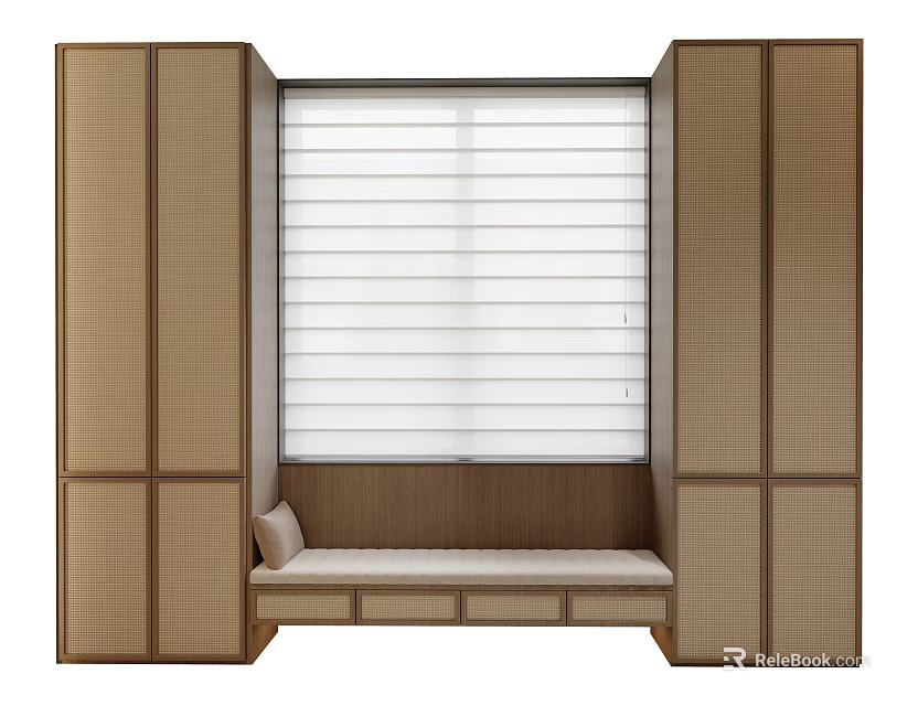 Modern Wooden Shoe Cabinet With Window Bench And Cushion Design 3d model 