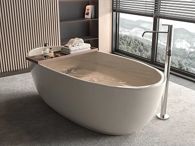 Modern Oval Bathtub In Bathroom With Floor Mounted Faucet And Scenic View 3d model
