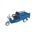 Blue Cargo Tricycle with Open Truck Bed Black Seats and Front Headlight