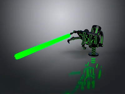 Futuristic Robot Character With Green Laser Firing And Glowing Parts 3d model