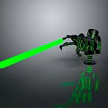 Futuristic Robot Character With Green Laser Firing And Glowing Parts