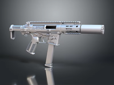 Modern Silver Firearm Design With Barrel Grip Magazine And Tactical Components 3d model