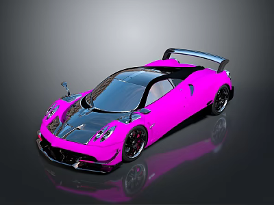 Pink Sports Car With Sleek Design Black Accents Large Rear Spoiler And Reflective Surface 3d model