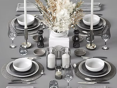 Elegant Decorative Ornament Set With Tableware Vase Candles Wine Glasses Bowls And Plates 3d model