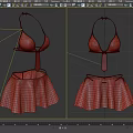 Women's Red Black Plaid Halter Top and Mesh Skirt Two Piece Outfit Clothes