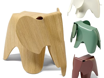 Wooden Elephant Shaped Dolls In White Green Brown Colors For Kids Decor 3d model