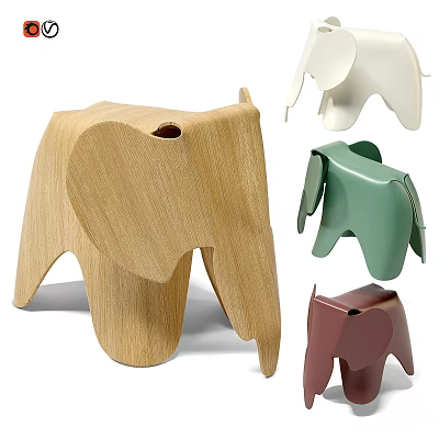 Wooden Elephant Shaped Dolls In White Green Brown Colors For Kids Decor 3d model