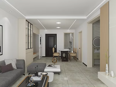 Modern Dining Room Interior With Dining Table Chairs Sofa And Decor Elements 3d model