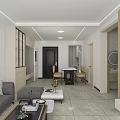 Modern Dining Room Interior With Dining Table Chairs Sofa And Decor Elements