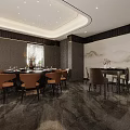 Modern Private Dining Room Interior With Round Dining Table Beige Chairs And Marble Floor 3d model