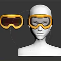 Yellow Goggles With Tinted Lenses On White Mannequin Head Dark Reflective Surface