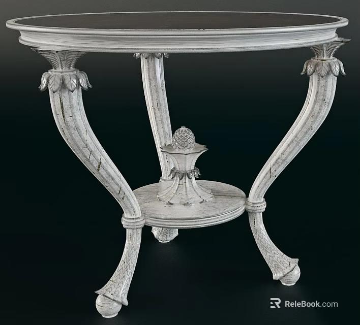 Antique Style White Wooden Tea Table And Chairs With Ornate Carved Legs And Decorative Base 3d model 