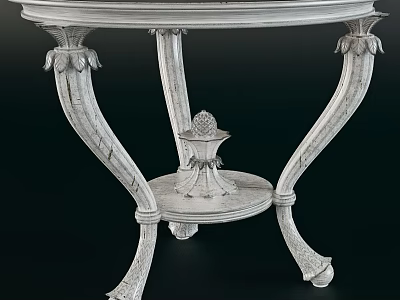 Antique Style White Wooden Tea Table And Chairs With Ornate Carved Legs And Decorative Base 3d model