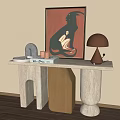 Modern Console Table With Unique Base Table Lamp Book And Decorative Painting 3d model