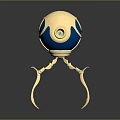 Intricate Fantasy Creature With Spherical Body Golden Legs And Blue Decorative Shiny Surface