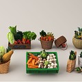 Fruit and vegetable combination bamboo basket vegetable basket fruit basket cabbage banana pepper pumpkin broccoli 3d model