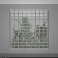 Plant Combination Behind Frosted Glass Block Wall With Layered Green Plants Creating Natural Scenery