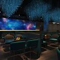 Modern Bar Interior With Starry Ceiling Large TV Screen Pool Table And Plants 3d model