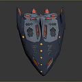Sleek Blue Futuristic Scifi Spaceship with Angular Orange Accents Protruding Fins and Yellow Dots